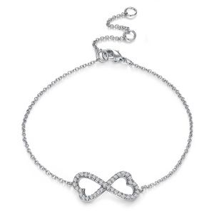 925 Sterling Silver Infinity Heart Adjustable Bracelet with CZ Micro Pave Stones